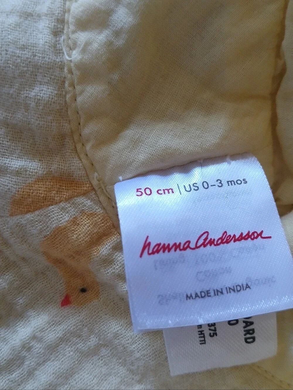 Hanna Anderson Yellow Baby Bucket Hat Duck Print Chin Strap Cotton Floppy 0-3 M